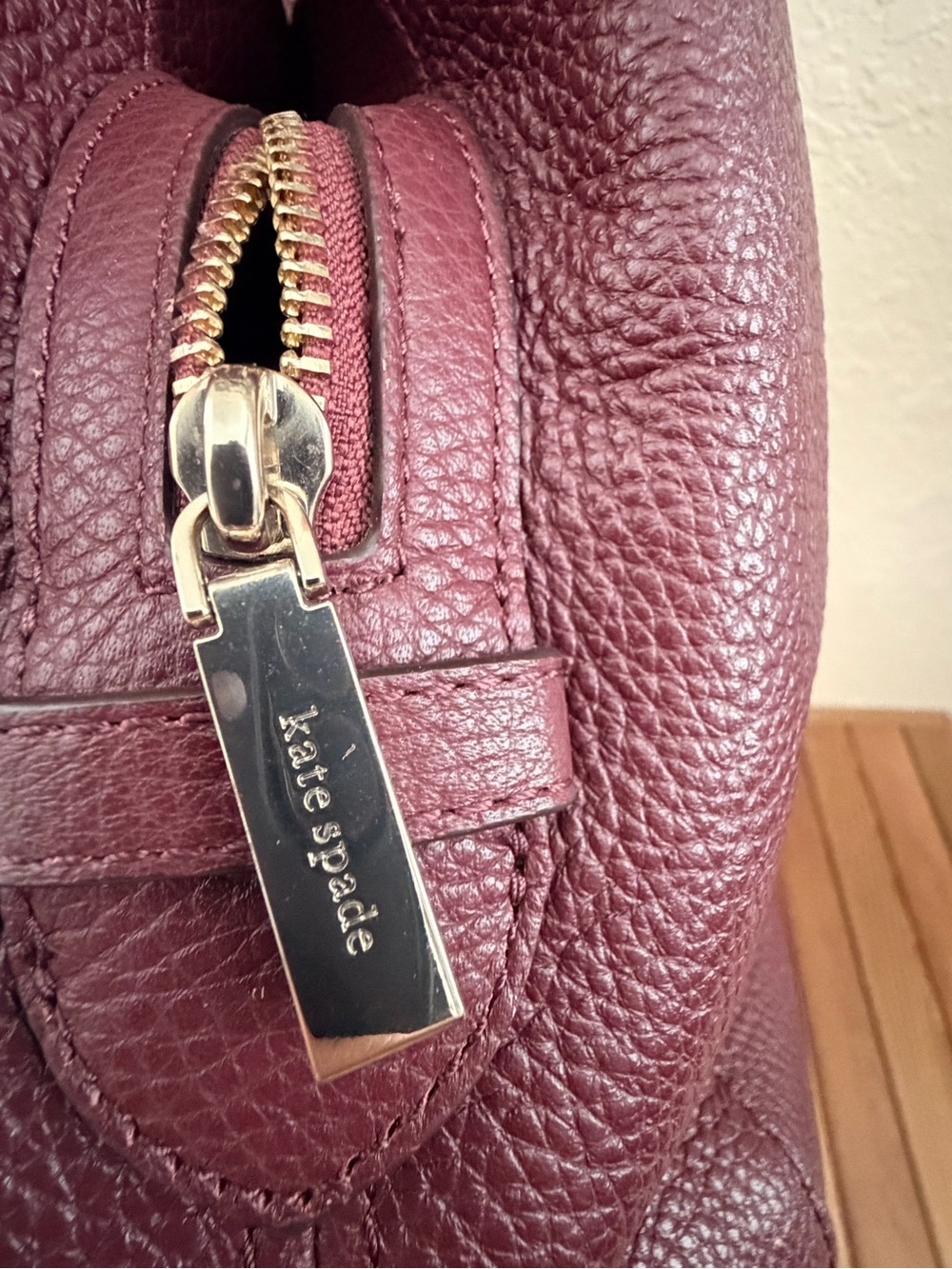 Kate Spade Pebbled Leather Shoulder Tote in Burgundy Wine - Picture 9 of 12